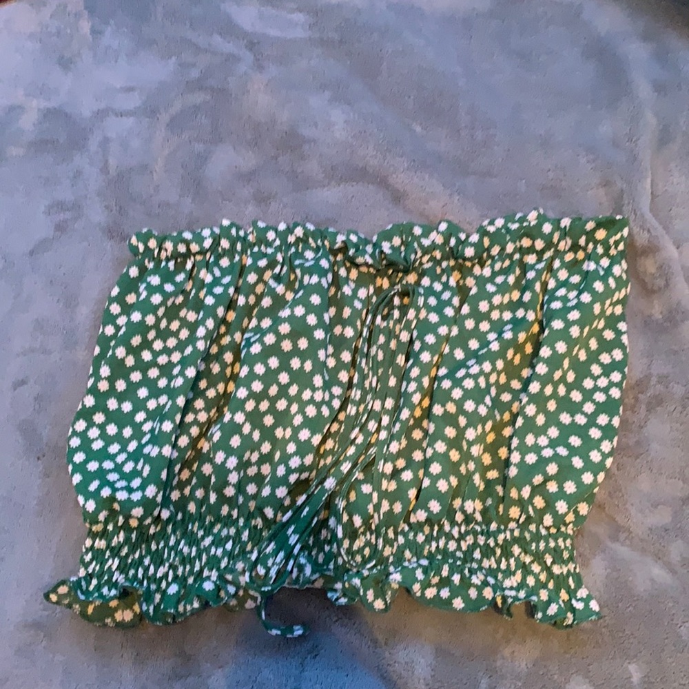 Green floral cropped tube top